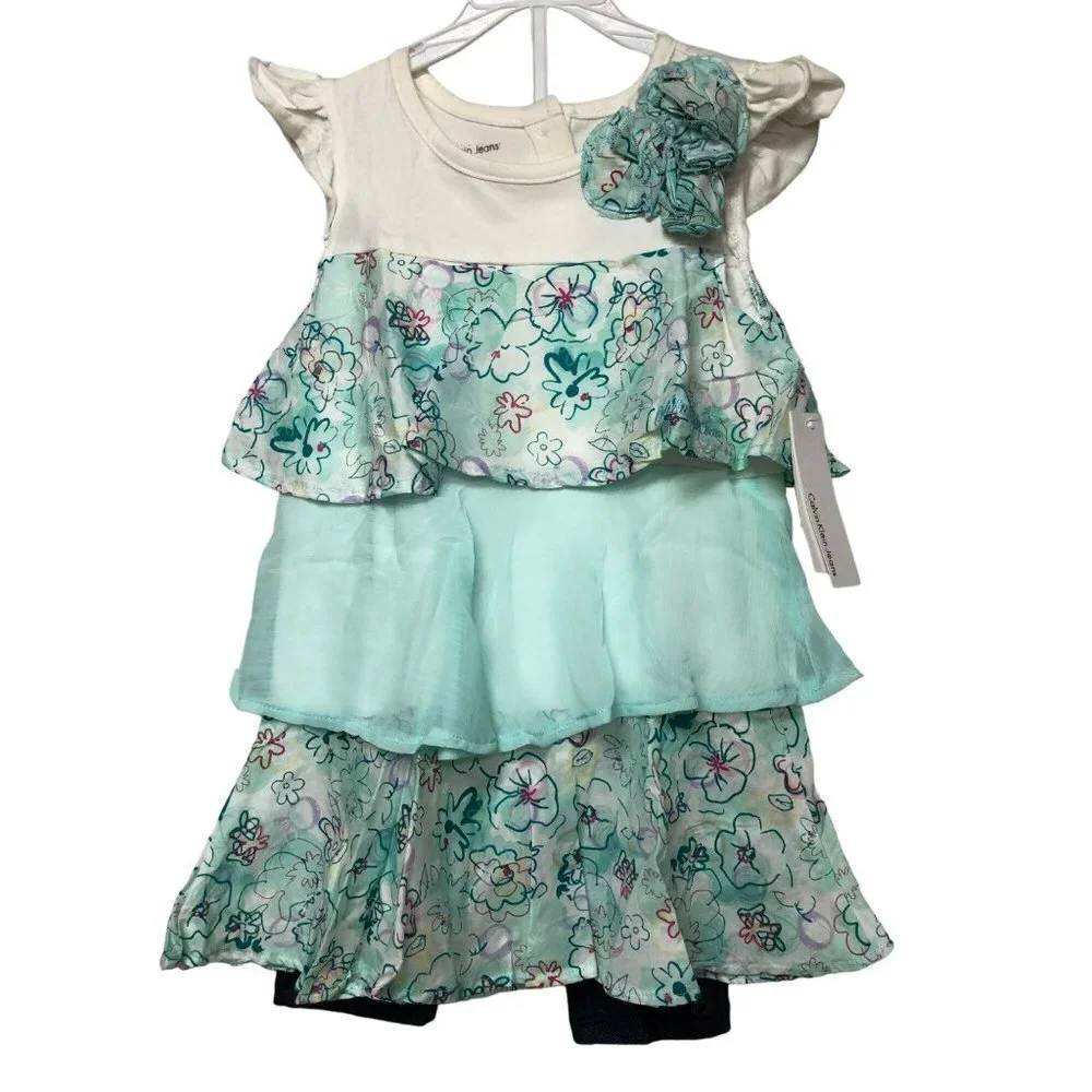 CALVIN KLEIN JEANS  GIRLS TWO PIECE SETS‎ DRESS & LEGGINGS SIZE 4T NEW WITH TAG